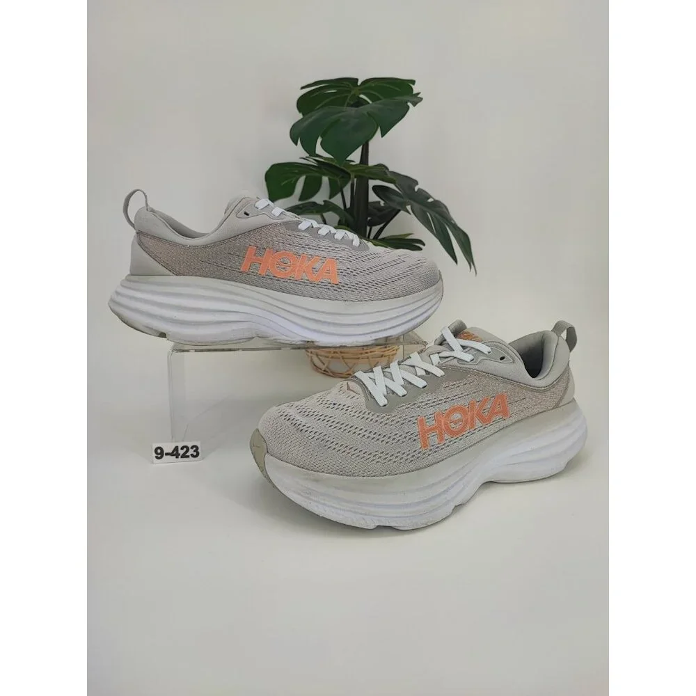 Hoka One Women's Bondi 8 Ivory Mesh Athletic Shoes Size 9.5D Wide US